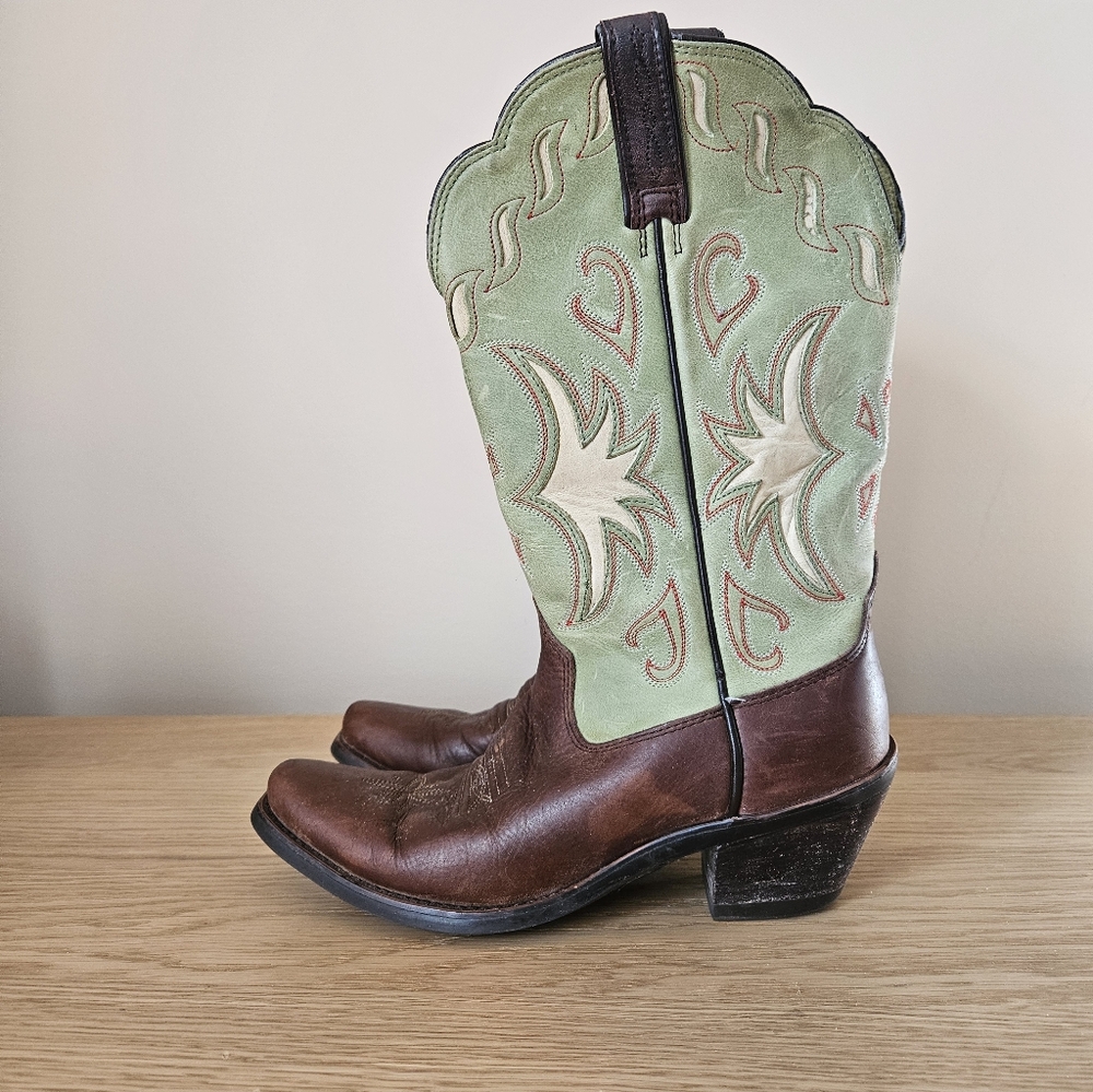Ariat Manzanita Western Cowgirl Boots Green Brown Snip Toe Women 6B Style 15571
